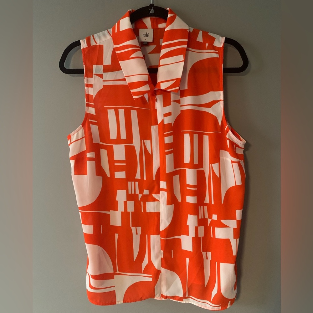 ☀️SALE☀️EUC Cabi Orange Collared, Sleeveless, Zipper Front Blouse. Worn twice!